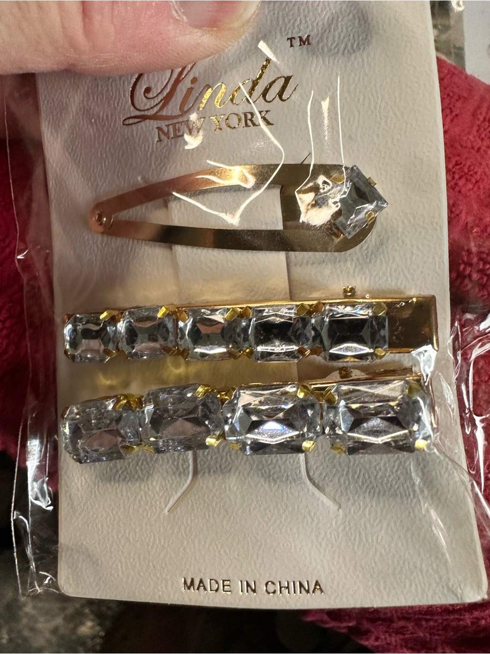 Linda New York Gold & light blue Crystal Hair Clip Set